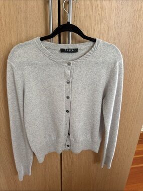 Light Gray Crewneck Button Cardigan Sweater